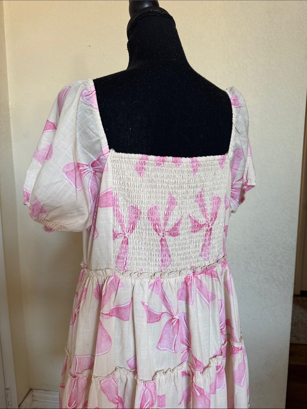 DAVI & DANI cream dress with pink bows🎀 size L - Picture 8 of 13